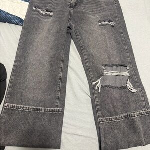 SHEIN Charcoal Distressed Wide Leg Jeans